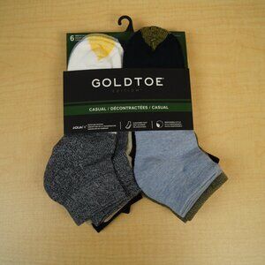 GoldToe Socks Mens Quarter Ankle Moisture Wicking Cushioned Casual 6 Pair Pack